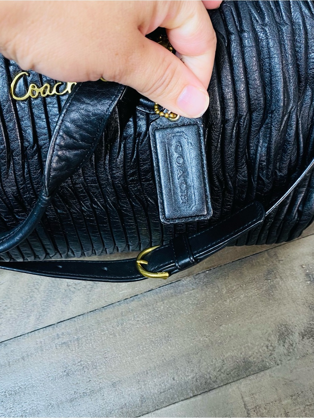Coach Ashley Black Gathered Leather Satchel Bag F17647 Ruched Gold Hardware - Picture 11 of 14